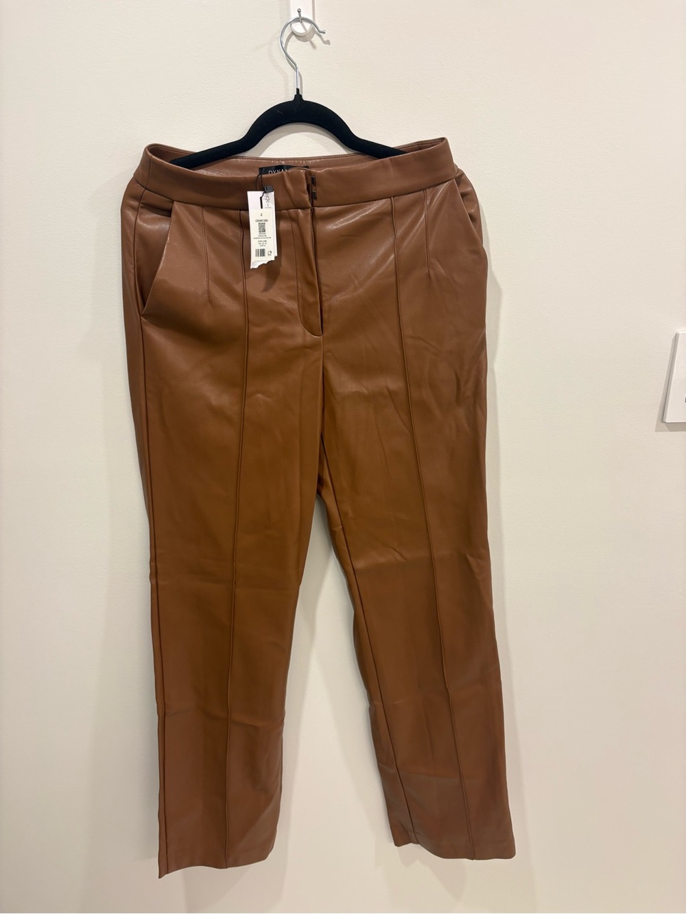 Dynamite Faux Leather Straight-Leg Trousers in Cognac Brown